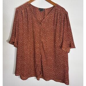 Ryan Wythe 2X Rust Polka Dot Blouse Button Front Short Sleeve Plus